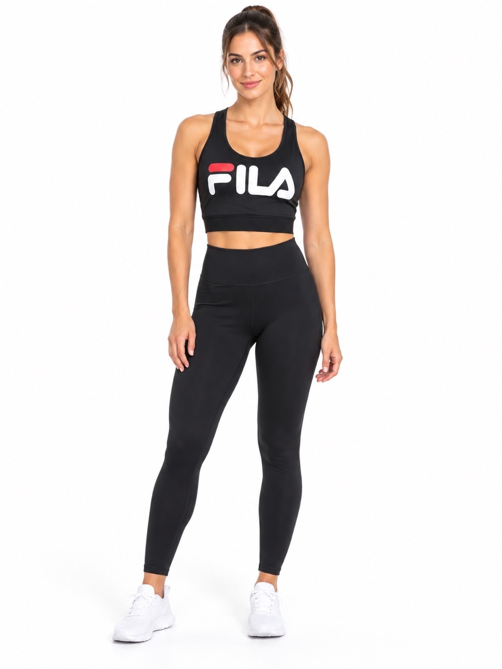 Fila Black Sports Bra with White & Red Logo